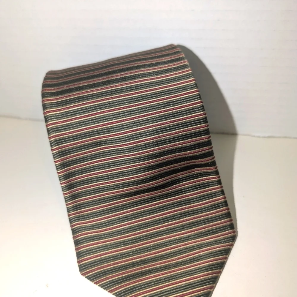Brooks Brothers‎ Makers Silk Tie Khaki/Red/Gold Striped Pattern